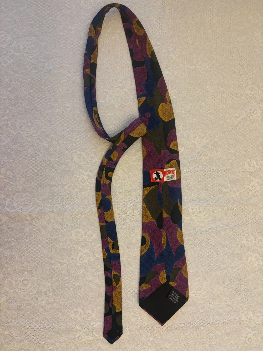 Vintage 90s Mickey Inc. Disney Abstract Silk Necktie